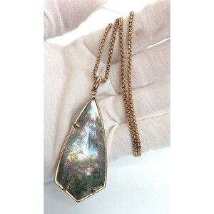 KENDA SCOTT Carole Rose Gold tone long Pendant Necklace Crystal grey illusion